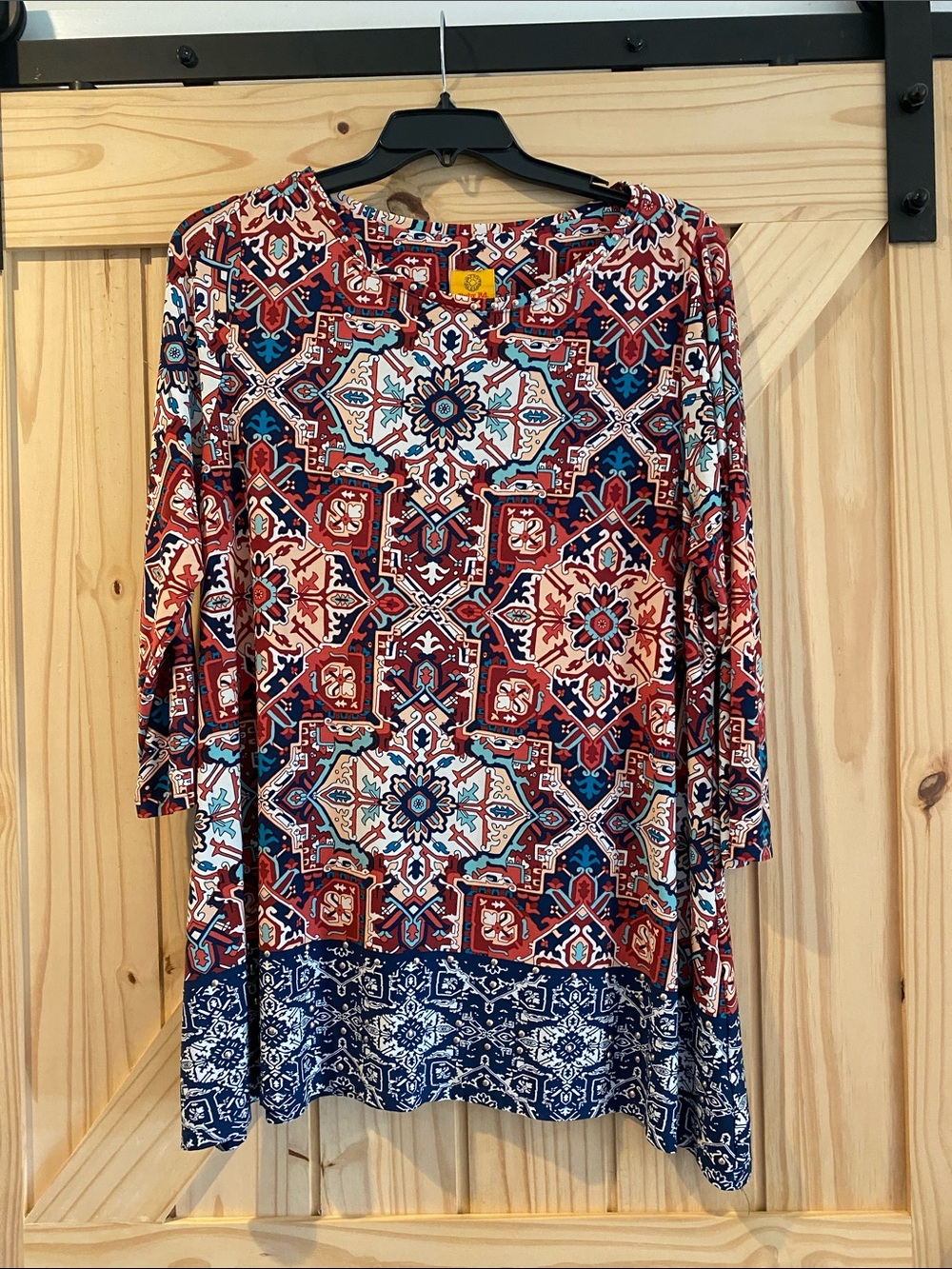 Ruby Rd. Red Multi Printed Tunic with Navy Border